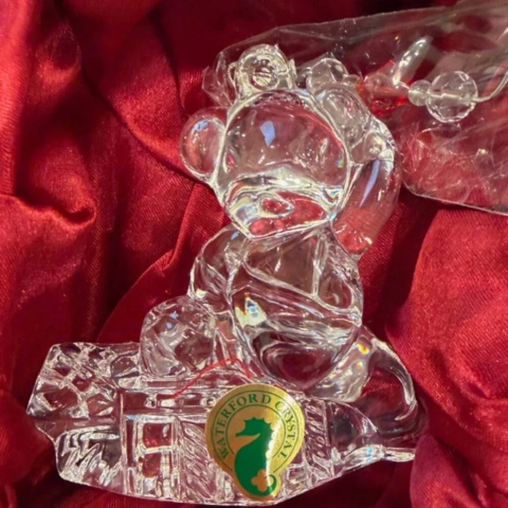 NIB 2011 Waterford Lead Crystal Christmas Teddy Bear Ornament W/Enhancer Germany